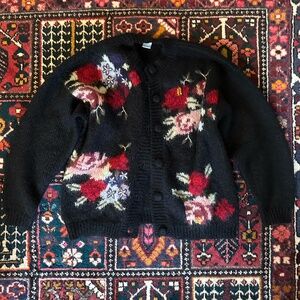 Vintage Hand Knit Wool Floral Cardigan